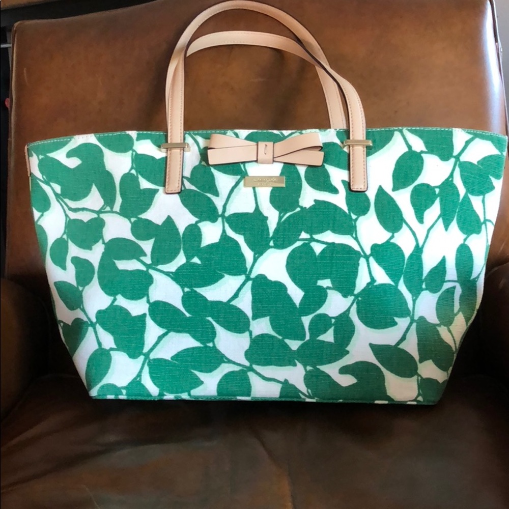Used Kate Spade Handbag green and white canvas